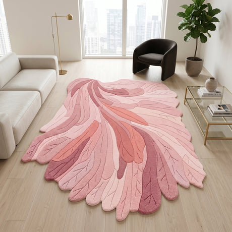 Handmade Irregular Shape Wool Rug | Unique Contemporary Colorful Botanical Design