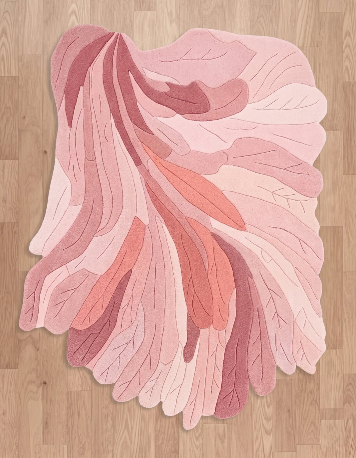 Handmade Irregular Shape Wool Rug | Unique Contemporary Colorful Botanical Design