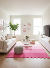 Handcrafted Scalloped Wool Rug - 100% Wool Plush Carpet