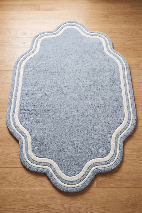 Modern Hand Tufted Wool Area Rug, Scalloped Border Design