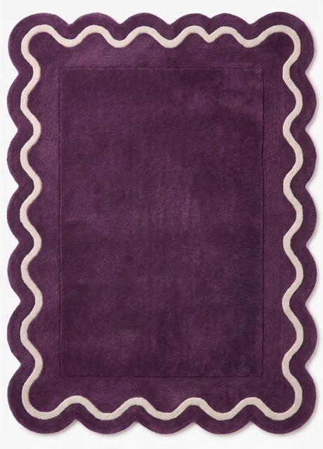 Modern Hand Tufted Wool Rug | Handmade Scalloped Border Carpet