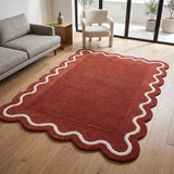 Modern Hand Tufted Wool Rug | Handmade Scalloped Border Carpet