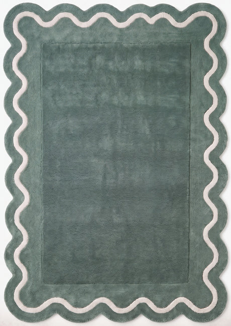 Modern Hand Tufted Wool Rug | Handmade Scalloped Border Carpet