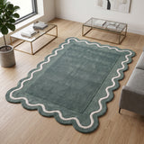 Modern Hand Tufted Wool Rug | Handmade Scalloped Border Carpet