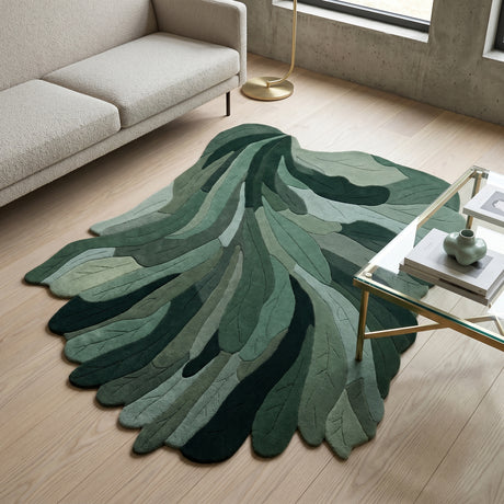 Handmade Irregular Shape Wool Rug | Unique Contemporary Colorful Botanical Design