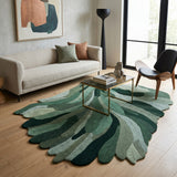 Handmade Irregular Shape Wool Rug | Unique Contemporary Colorful Botanical Design