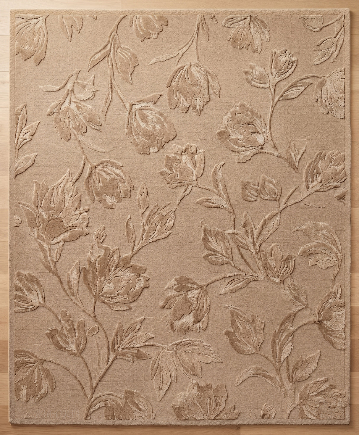 Hand Tufted Floral Wool Area Rug, Raised Botanical Carved Design