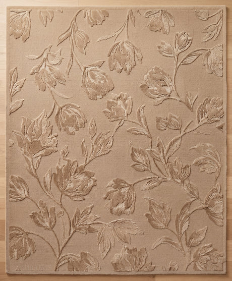 Hand Tufted Floral Wool Area Rug, Raised Botanical Carved Design