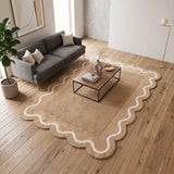 Modern Hand Tufted Wool Rug | Handmade Scalloped Border Carpet