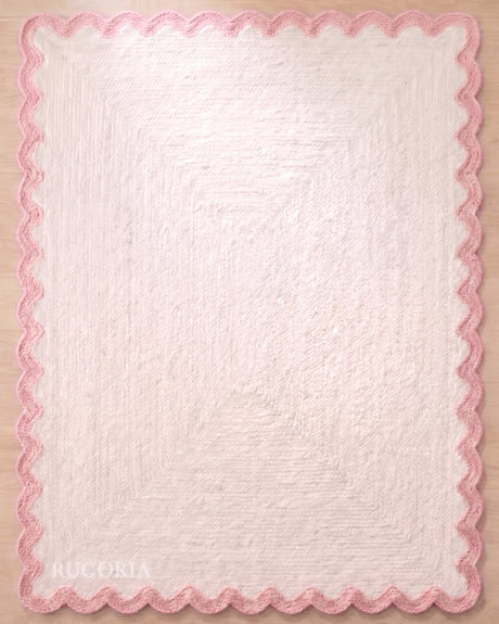 Handwoven Jute Rug with Scalloped Border, Natural Fiber Indoor Rug