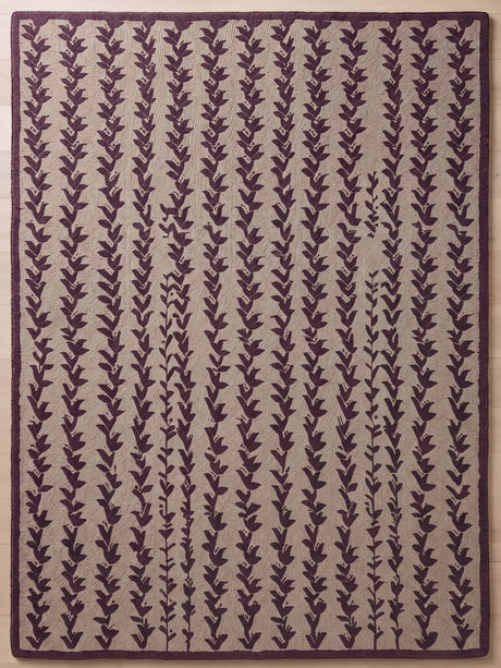 Hand-Tufted Wool Area Rug, Botanical Vine Pattern, Soft Thick Wool Carpet