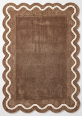Modern Hand Tufted Wool Rug | Handmade Scalloped Border Carpet
