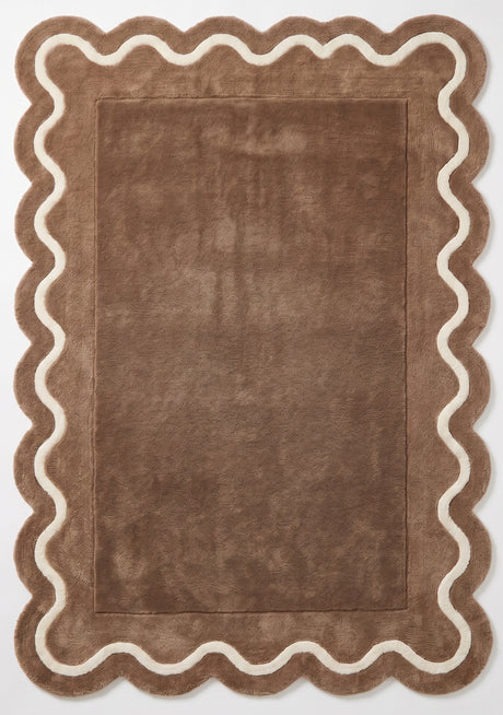 Modern Hand Tufted Wool Rug | Handmade Scalloped Border Carpet