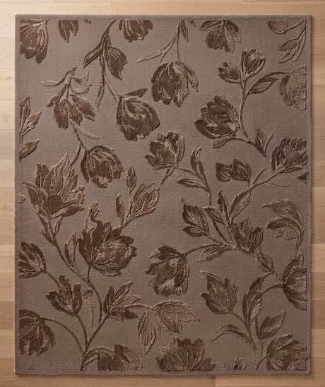 Hand Tufted Floral Wool Area Rug, Raised Botanical Carved Design