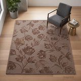 Hand Tufted Floral Wool Area Rug, Raised Botanical Carved Design
