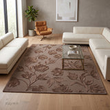 Hand Tufted Floral Wool Area Rug, Raised Botanical Carved Design