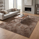 Hand Tufted Floral Wool Area Rug, Raised Botanical Carved Design