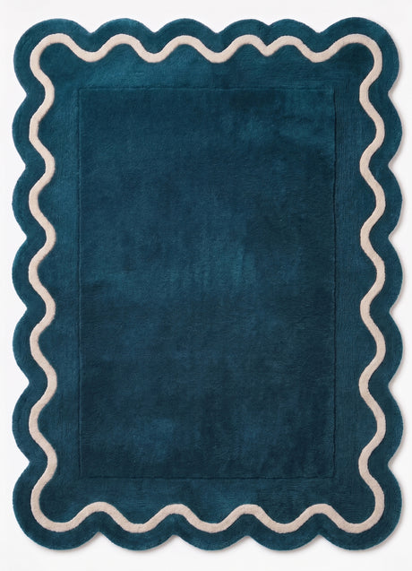 Modern Hand Tufted Wool Rug | Handmade Scalloped Border Carpet