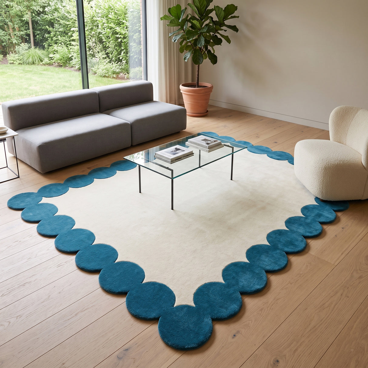 Hand-Tufted Scalloped Wool Area Rug | Modern Irregular Shape with Soft Plush Pile
