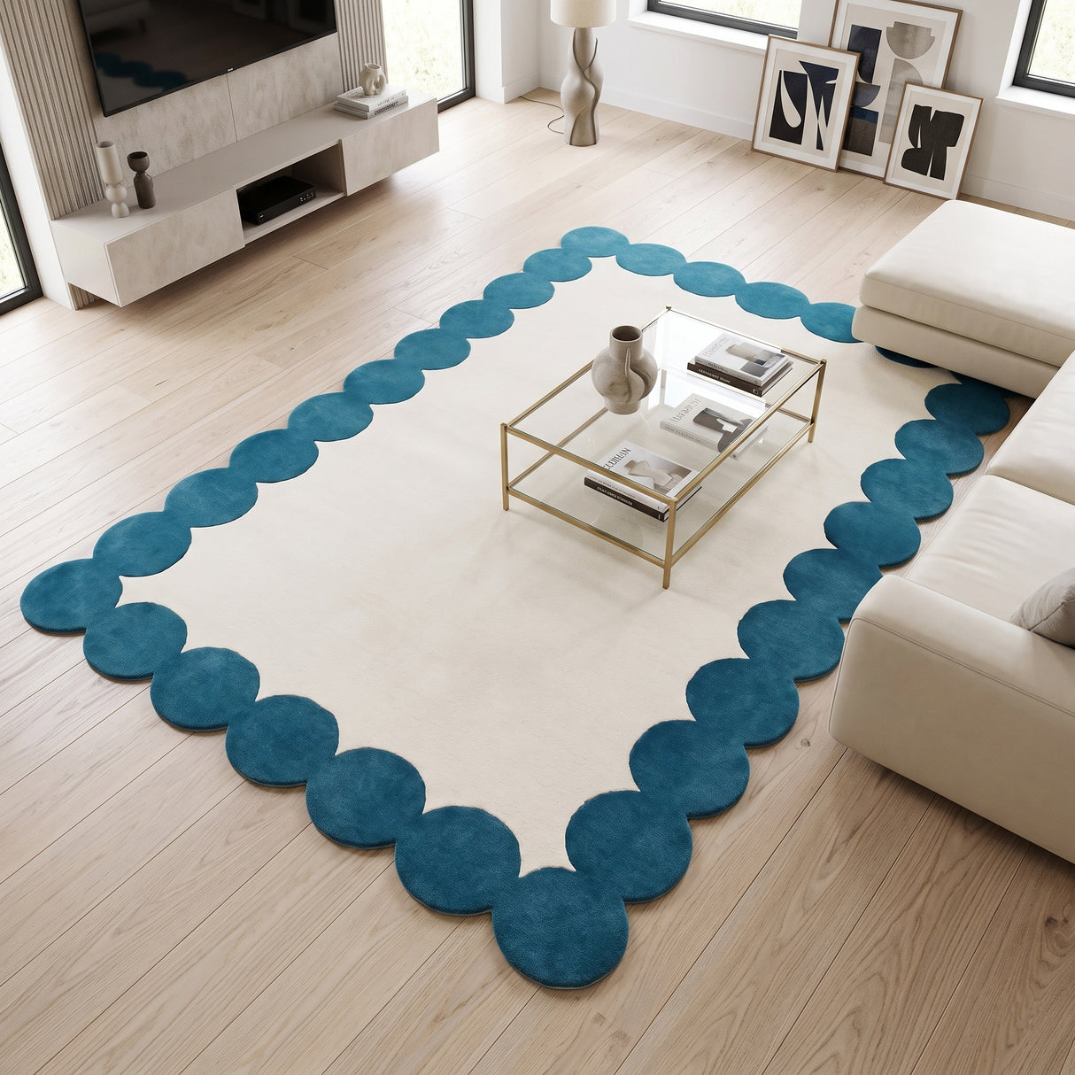 Hand-Tufted Scalloped Wool Area Rug | Modern Irregular Shape with Soft Plush Pile