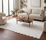 Hand Tufted Wool Area Rug, Floral Botanical Pattern with Scalloped
